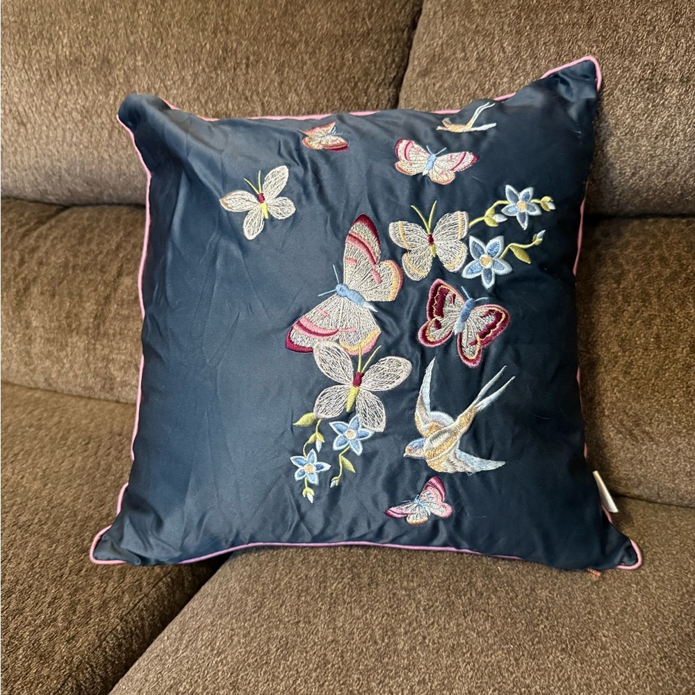 Ted Baker Embroidered Butterfly Throw Pillow - Navy approximately 16 X 16